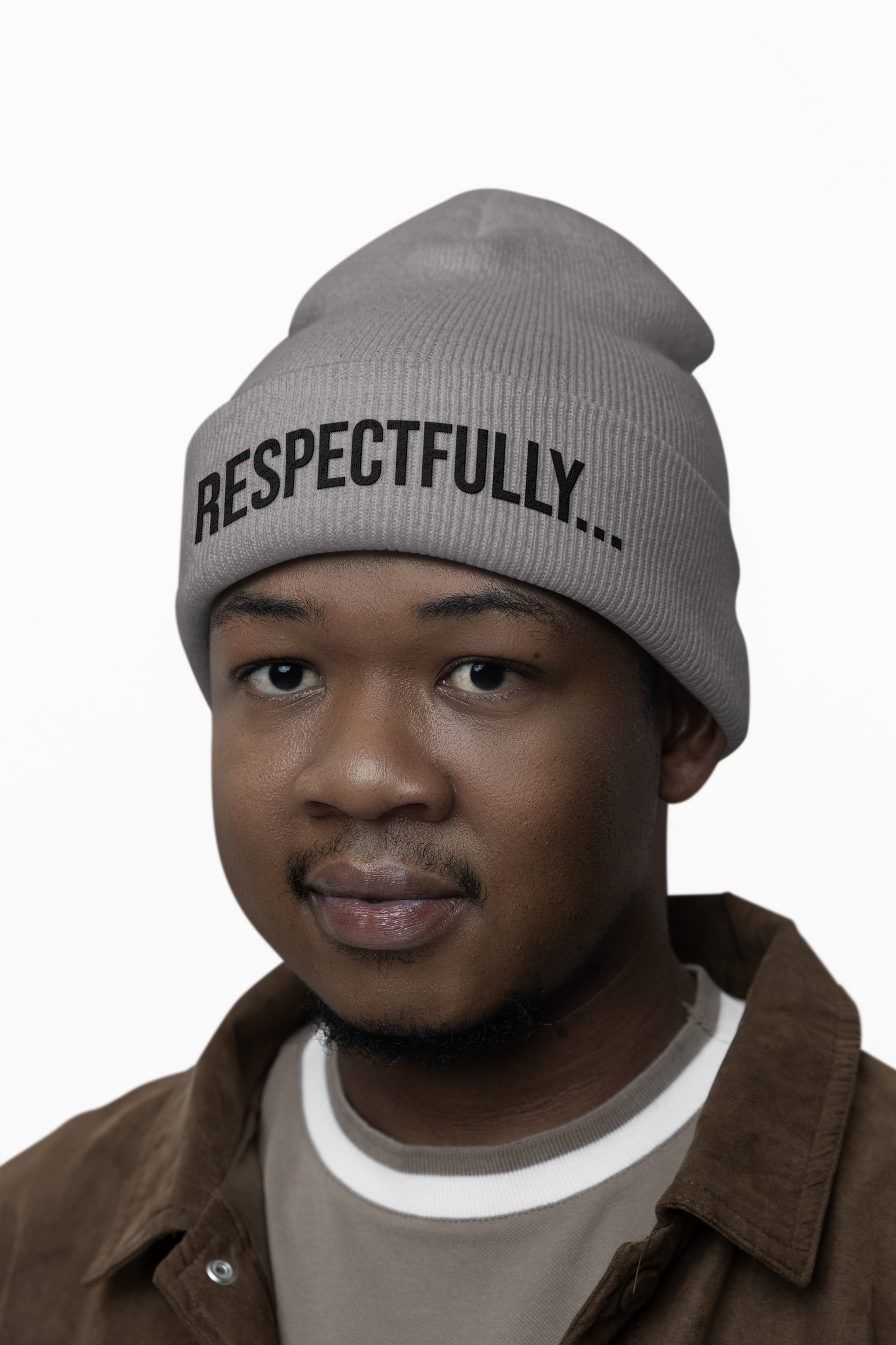 Respectfully Embroidered Beanie | Funny Cuffed Knit Hat | Minimal Streetwear Winter Accessory