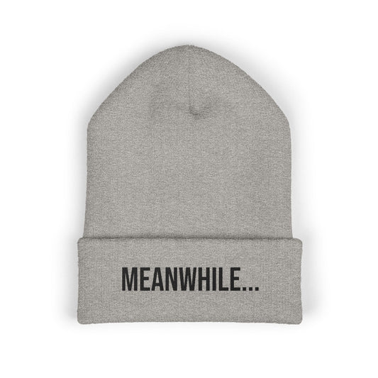 Meanwhile Embroidered Beanie | Funny Cuffed Knit Hat | Minimal Streetwear Winter Accessory