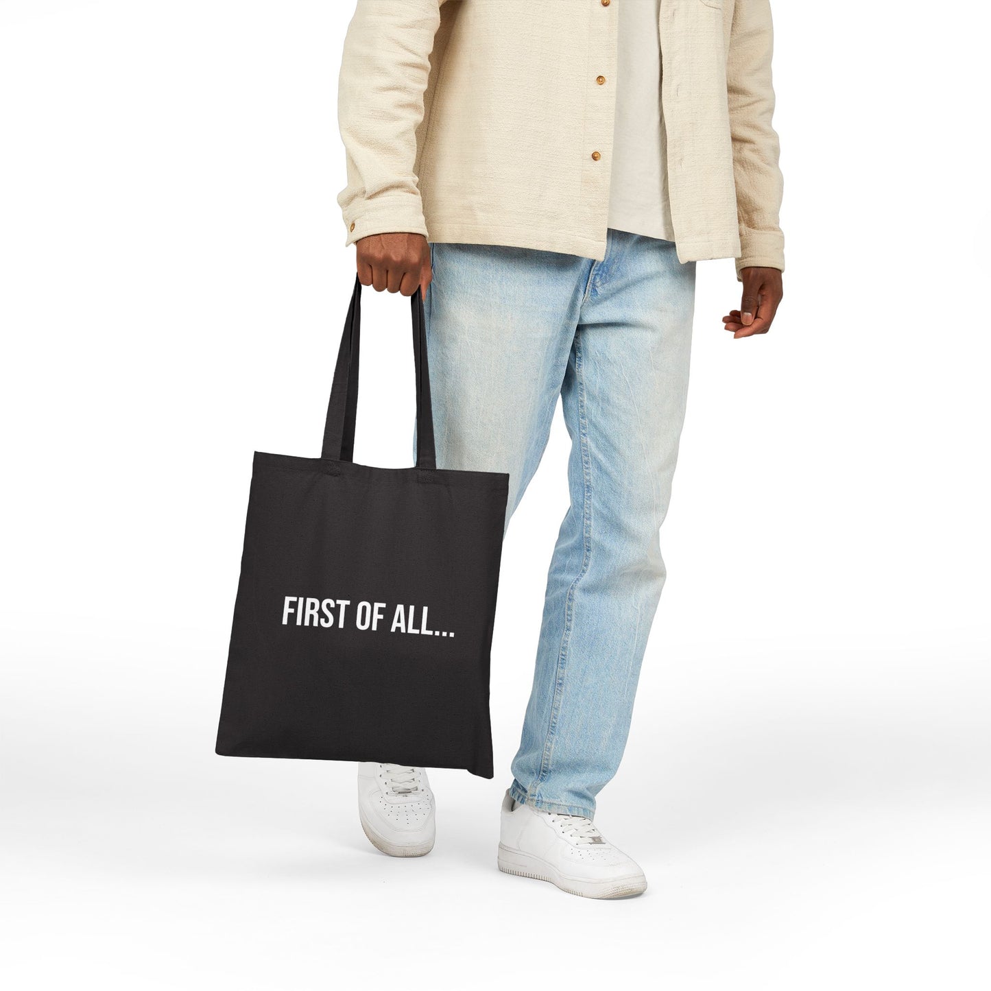 First of All Cotton Canvas Tote | Funny Reusable Bag | Minimal Streetwear Carryall