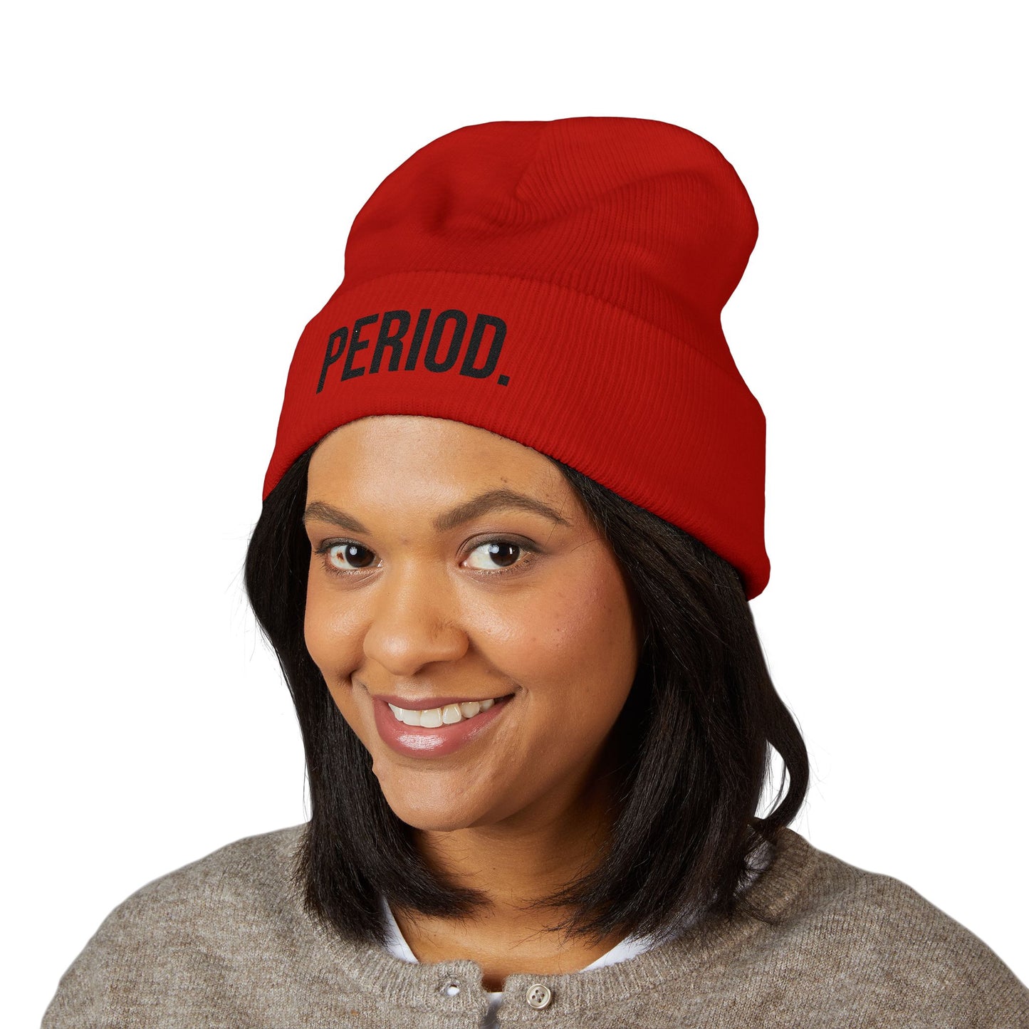 Period Embroidered Beanie | Funny Knit Hat | Minimal Streetwear Winter Accessory